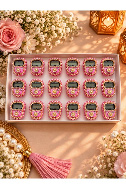18 Pieces of Pink Boxed Stone Zikirmatik (Gift, Bundle, Hajj, Umrah, Mevlid)
