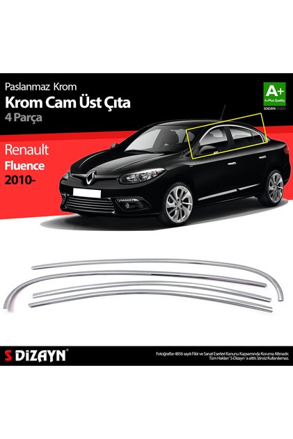 S-Dizayn Renault Fluence Krom Cam Üst Çıtası 4 Prç 2010-2016 7006070