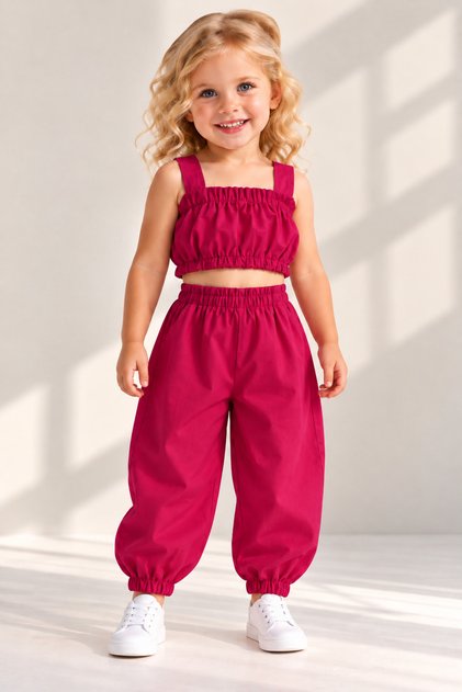 Baby Girl Solid Color Crop & Pants Set