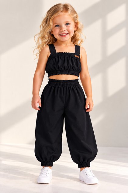 Baby Girl Solid Color Crop & Pants Set