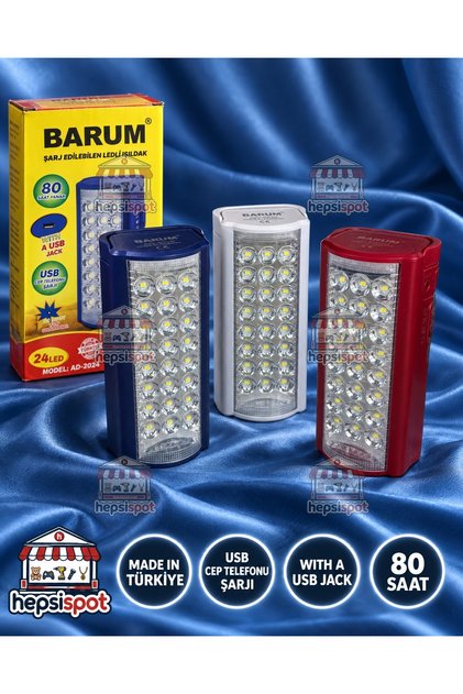 24 Ledli 80 Saat Yanabilen, Şarj Edilebilir, USB Telefon Şarj Özellikli Işıldak