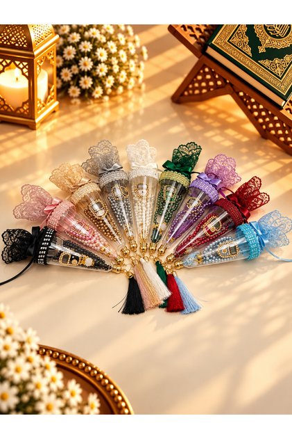 10 Pieces Mixed Gift Set of Lace Cones, Prayer Beads and Stone Dhikr Mat (Mevlid - Hajj - Umrah)