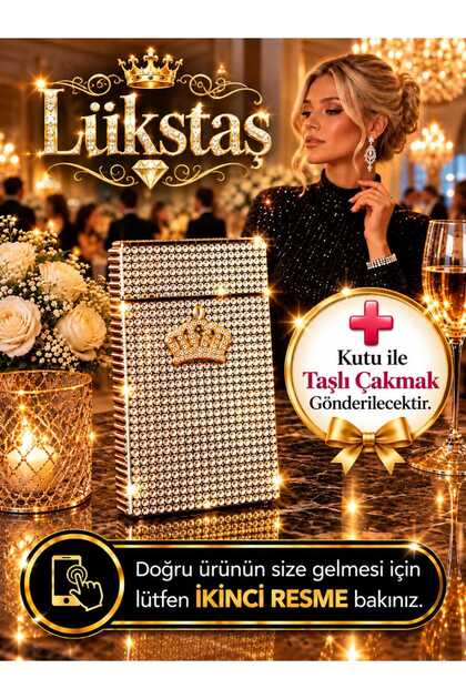Taşlı sigara kutusu ve çakmak [ TAÇ serısı kısa slim ]