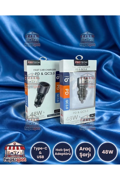 Çift USB Araç Şarj Cihazı Type-C & USB Hızlı Şarj Adaptörü