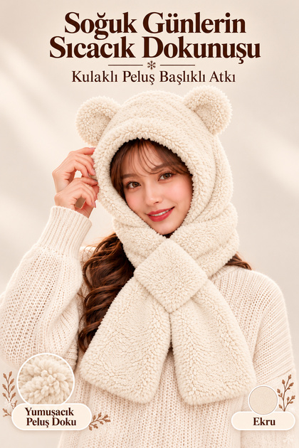 Hooded Plush Beanie Scarf Welsoft Fleece Neck Collar Shawl Windproof Ear Hat