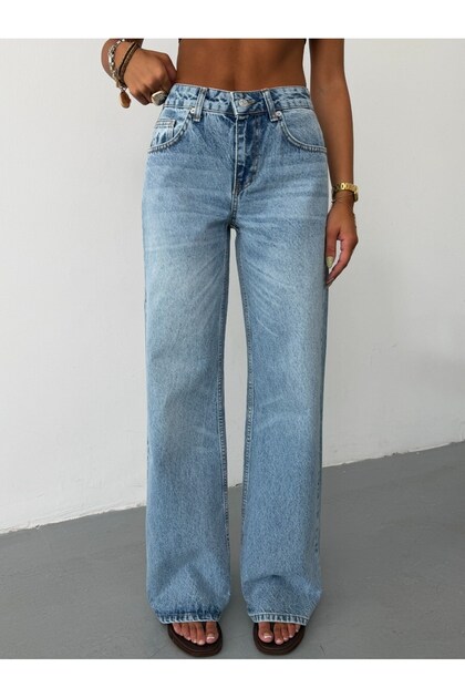 Women's High Waist Wide Leg Jean Pants Loose Fit Straight Cut Denim