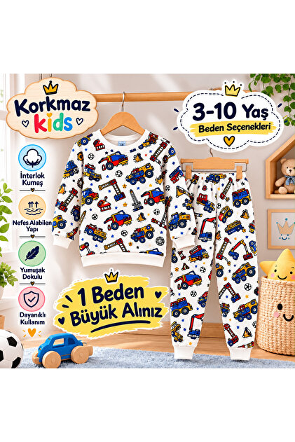 İnşaat desenli çocuk pijama takımı