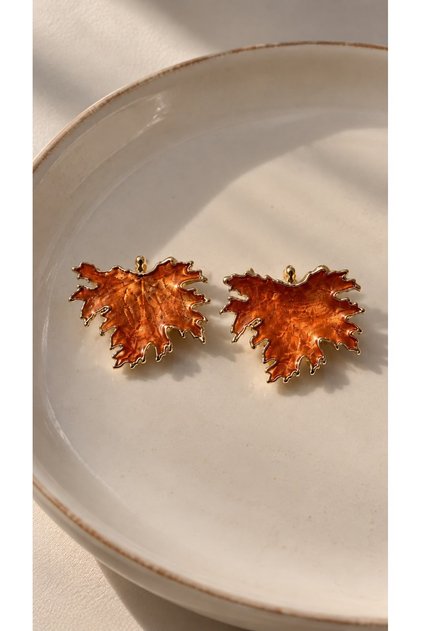 Gold Framed Orange Autumn Sycamore Leaf Earrings