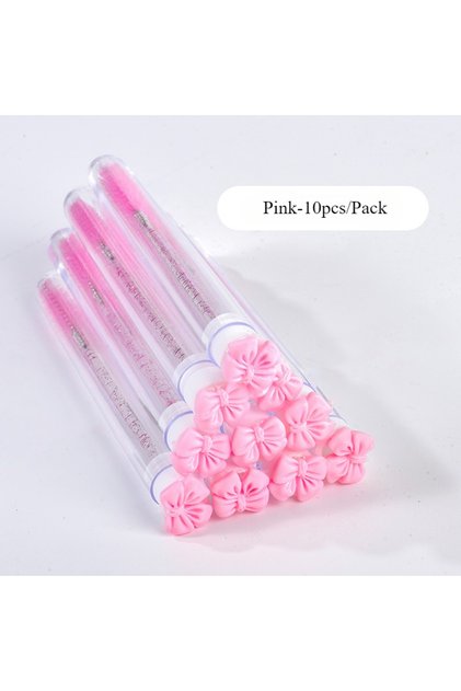 Pink 10pcs Bow-Shaped Mascara Tube Brush Set with Protective Case Makeup Brushes, Eyebrow Brush, Eye