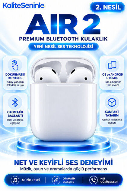 Air 2.nesil Iphone11/12/13/14/15/16/17 ve Android Uyumlu Pro Kulaklık Dokunmatik Özellikli Kulaklık