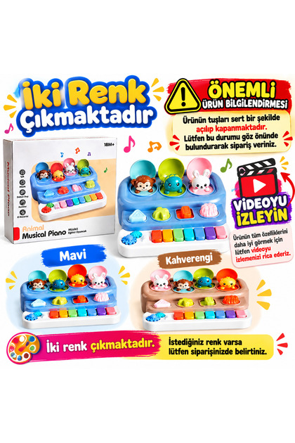 Işıklı ve Sesli Hayvan Temalı Oyuncak Bebek Piyanosu - Eğitici Müzik Kutusu +18 ay