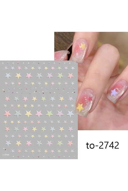 to-2742 1pc 5D Relief Colorful Stars Nail Art Stickers Lovely Candy Colors Love Heart & Stars Nail D