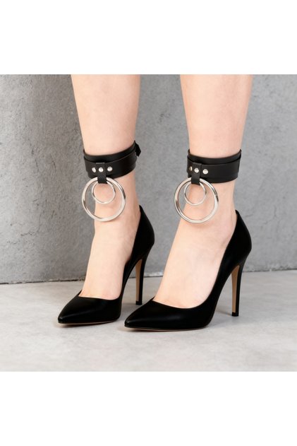 Style A Ankle Belt Black O-Ring Ankle Punk Leather Feather Anklet Men's Women Alloy Pendant Accessor