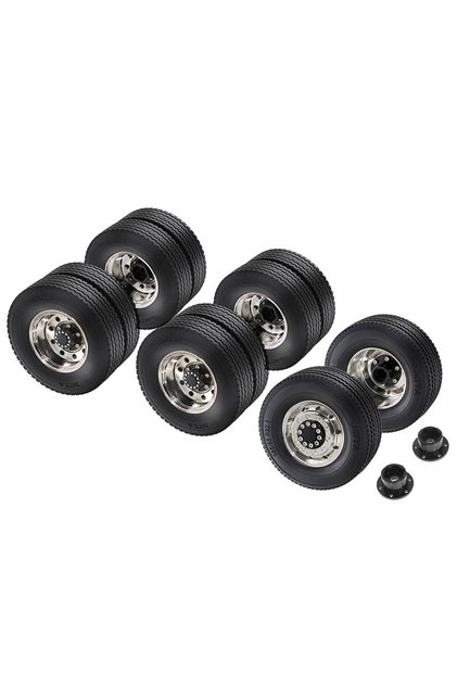 2 Front and 4 Rear 1/14 TAMIYA RC Truck Universal Metal Wheel Rim & Tire Set, Upgrade Parts for Mode