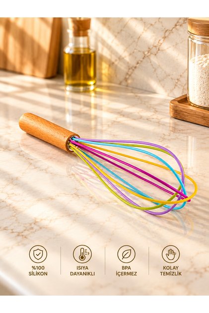 Bamboo Handle Whisk Kitchen Silicone Whisk Food 30 cm