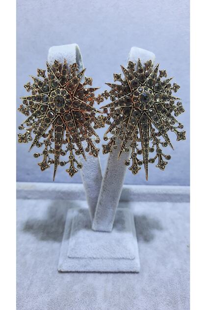 Ottoman Star Hematite Zircon Stone Antique Earrings