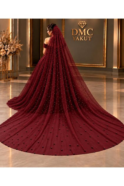 Yuvarlak 300x300 cm İncili renkli Gelin Duvağı tarakli-Nişan-Kına-Düğün Duvağı Aksesuarı