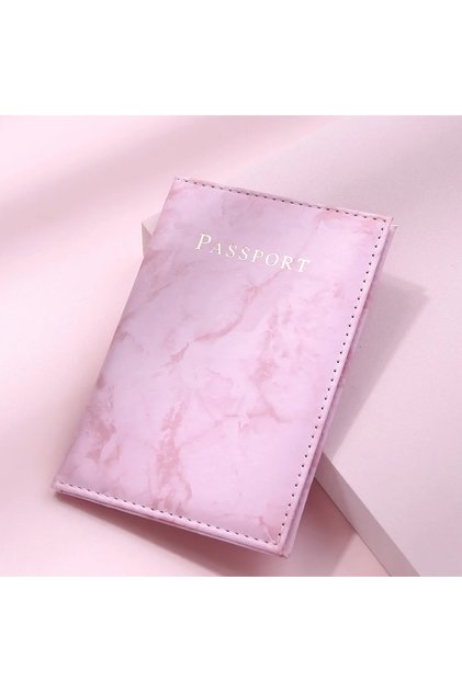Pink Women Men Passport Cover Pu Leather Marble Style Travel ID Passport Holder Ticket P