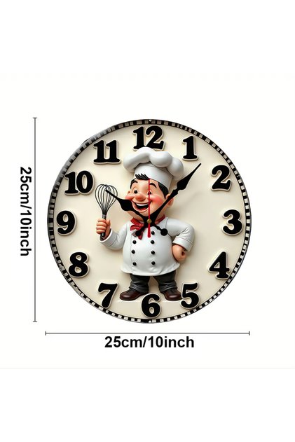 10 inch GZ-WYT09060005 Happy Chef Kitchen Wooden Round Silent Hanging Wall Clock, Suitable For Livin