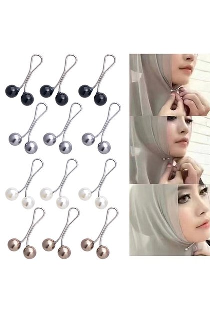12pcs-4colors 12pcs Women Hijab Pins Clips Set Cute Scarf Clip Pearl Brooch Pins, Headscarf Shawl Sc