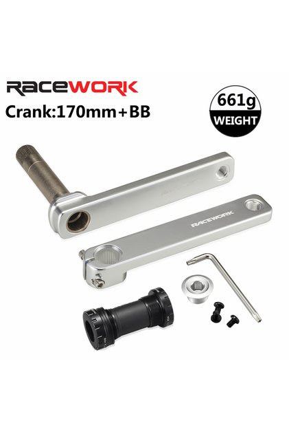 170mm with BB RACEWORK Road Bike Crankset 10/11/12 Speed Silver/Black Glossy Polished Crank 170mm Al