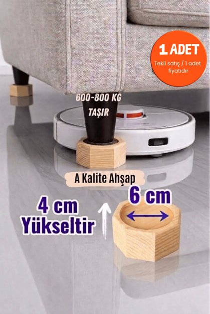 Robot Süpürge İçin Ahşap Baza ve Mobilya Yükseltici – 4 cm Yükseltir – 6 cm İç Çap – Oyuklu Takoz, 1 Adet