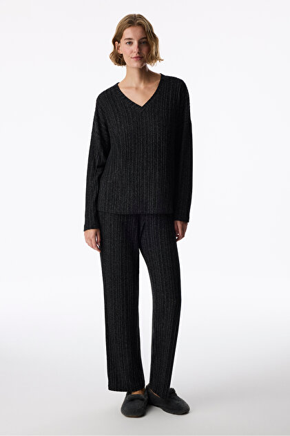 Black Cozy Night Long Sleeve Pants Pajama Set