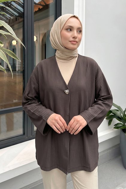 Tek Düğmeli Kimono Y0130 - A. KAHVE
