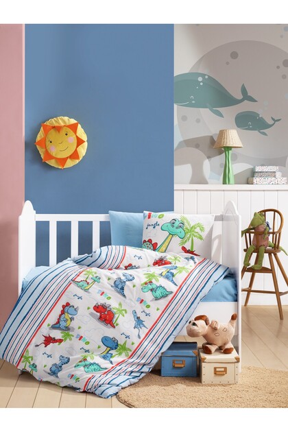 Flannel Baby Duvet Cover Set Dino Blue