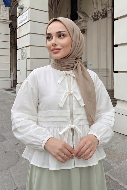 Bağcıklı Etek Üstü Kimono Y0126 - KREM