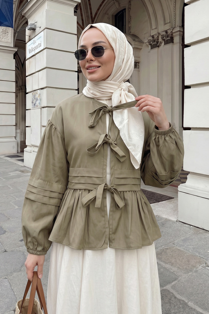 Lace-Up Skirt Top Kimono Y0126 - Light Khaki