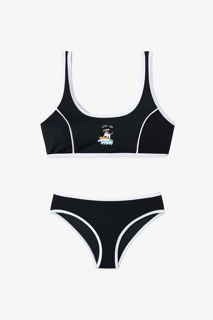 Black Young Girl Puppy Halter Bikini Set