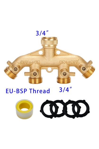 4wayEU 3/4 Inch 2/4-Way Brass Garden Hose Splitter Garden Tap Y-Type Watering Connector Distributor