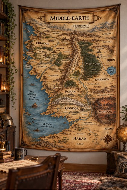 Lord of the Rings Middle Earth Map Wall Covering Tapestry