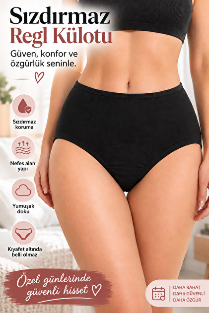 Black Single Women's High Waist Menstrual Panties – Washable, Comfortable Cut Menstrual Underwear
