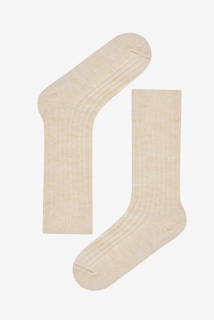 Vertical Rib Bej Soket Çorap