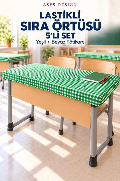 Green and White 5-Piece Elastic Tablecloth, 100X140 cm Teacher Tablecloth Gift