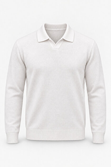 V Pat Pelin Fabric Men's Knitwear Sweater - Ecru