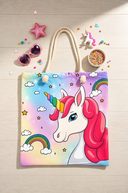 Unicorn Desenli Çok Amaçlı Kaliteli Kumaş Çanta