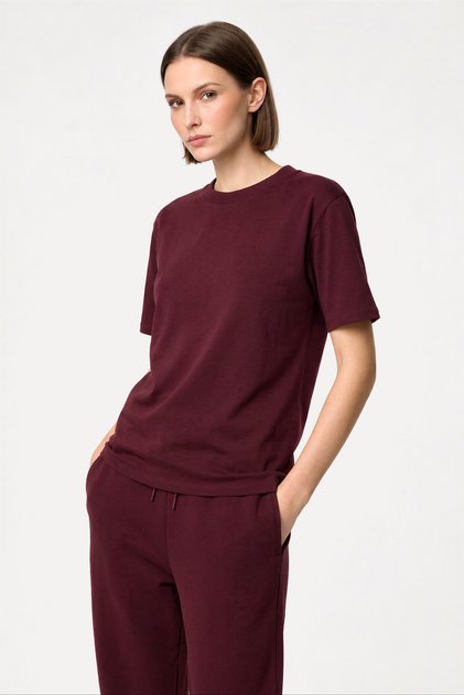 Kadın Bordo Bisiklet Yaka T-Shirt