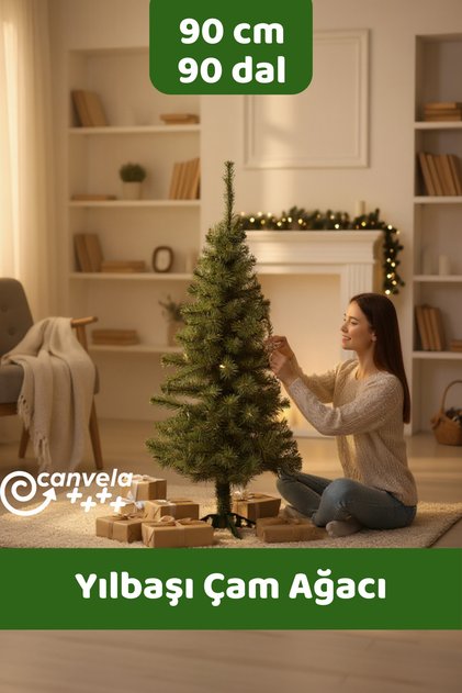 Yılbaşı Çam Ağacı 90 Cm Ekonomik Model Sallanmaz Plastik Ayaklı Noel Ağacı