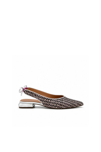 Genuine Leather Ballerinas with Knitted Detail – Black/Pink/Silver