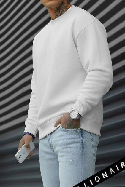 Hanorac pentru bărbați, alb simplu, fără imprimeu, cu gât crew, oversize, lejer