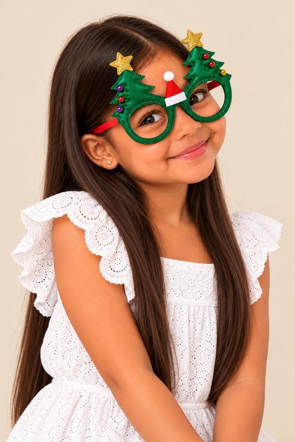 Christmas Glasses with Pine Tree and Santa Hat Accessories
