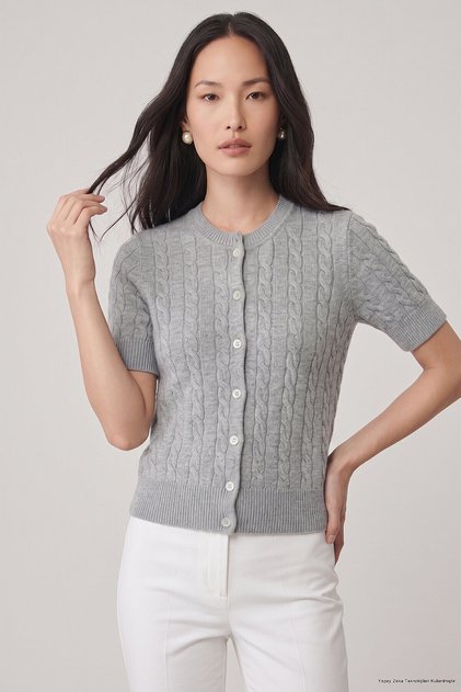 Astra Gray 100% Cotton Buttoned Knitwear Cardigan