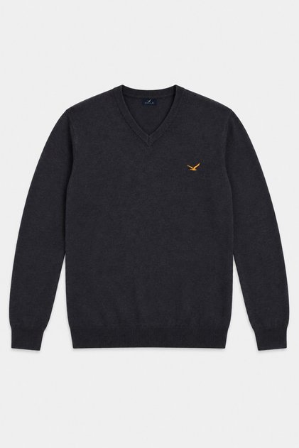 Borg Anthracite 100% Cotton V-Neck Sweater