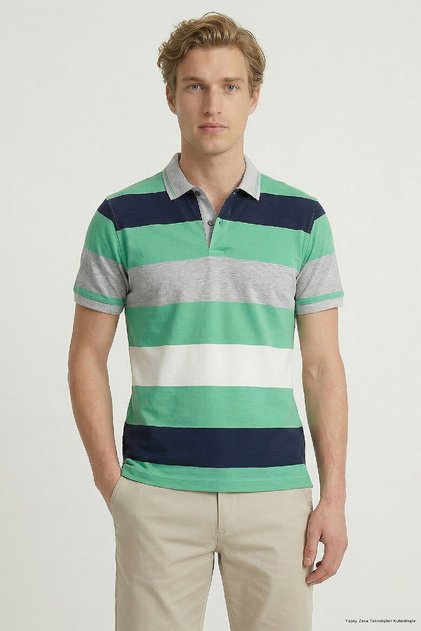 Crane Navy Blue - Green Mercerized 100% Cotton Polo T-Shirt