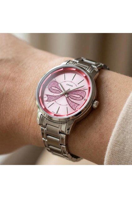 Silver Color Pink Dial Waterproof Women's Wristwatch Ltp-1313D-4Adf
