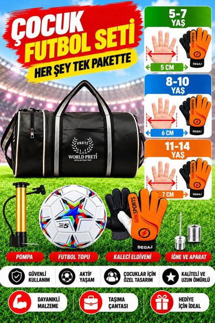 Children's Goalkeeper Glove Cylinder Sports Bag with Soccer Ball Pump Gift