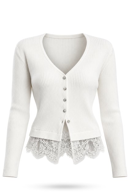 Ecru Cardigan with Lace Hem 2748